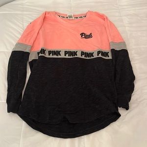 PINK: S. Pink, Black, and Grey Long sleeve shirt.